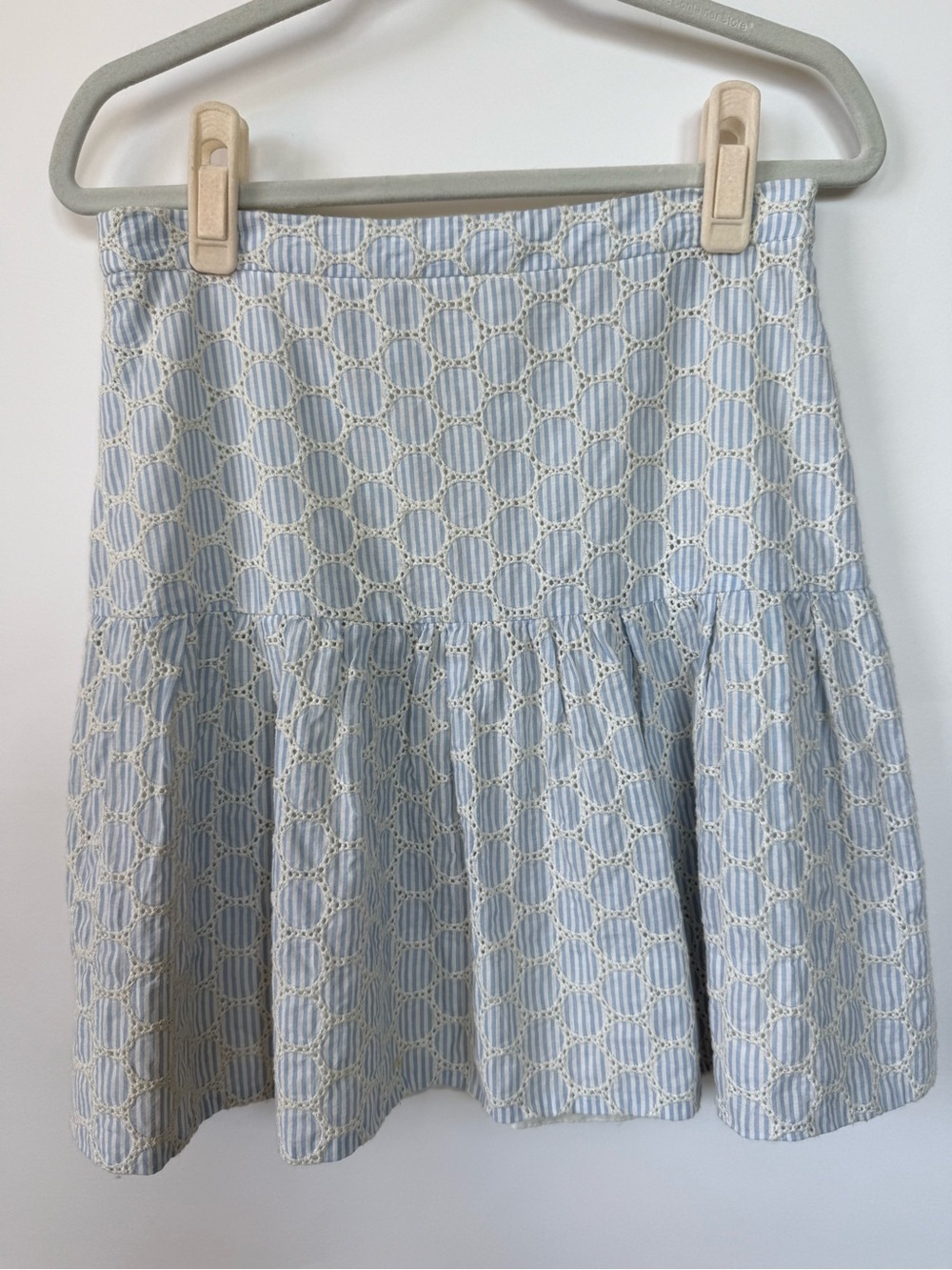 J.Crew Blue White Seersucker Eyelet Embroidered Mini Skirt Size 00